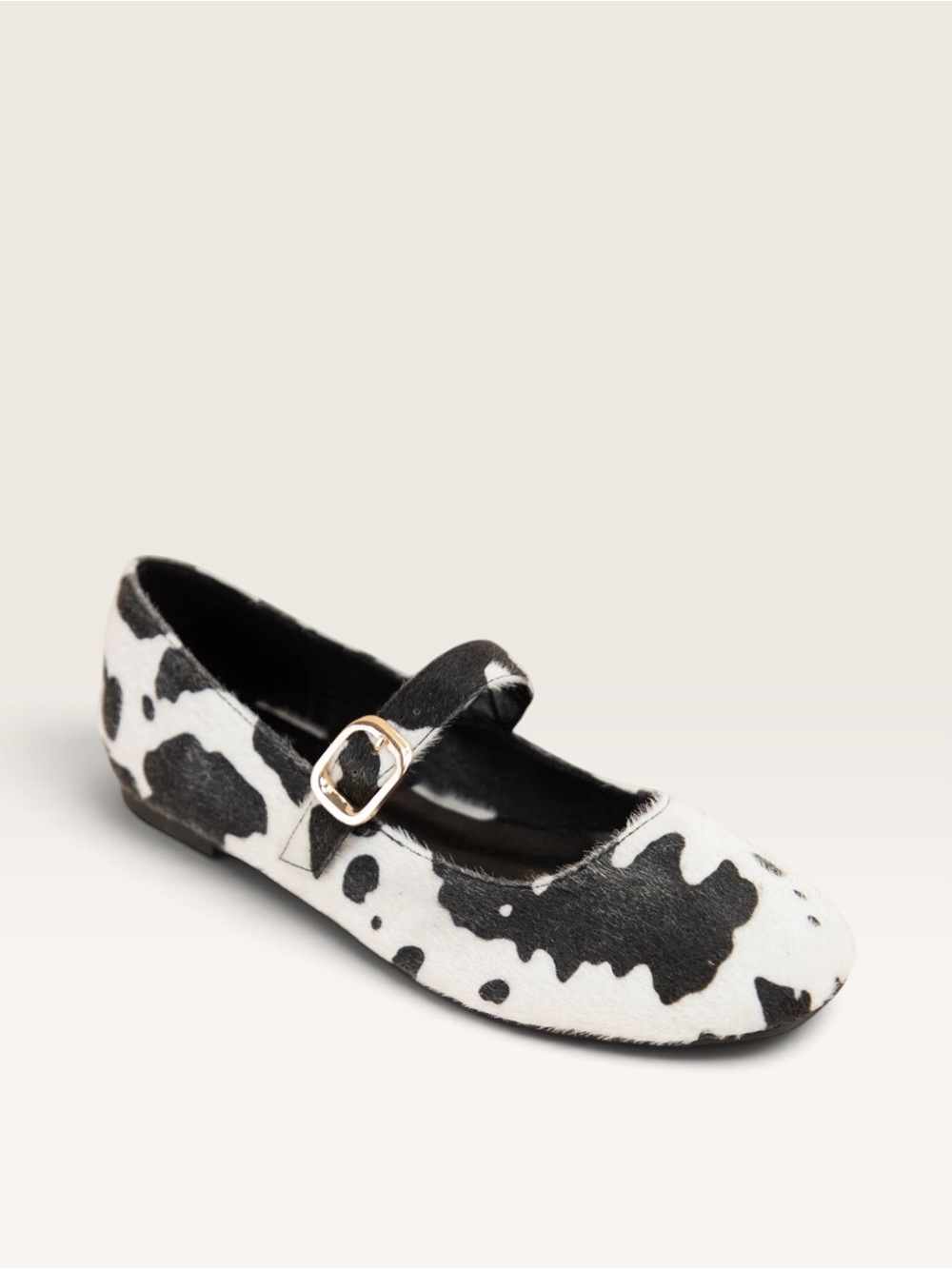 Chase + Chloe Meli-3 Black & White Cowprint Mary Jane Flat